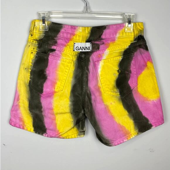 NWT GANNI Washed Denim Multi Colored Tie Dye Shorts size 25 - Picture 2 of 7